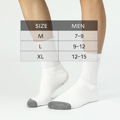 Men's Athletic Socks 6-Pairs Cotton Thick Cushion Running Socks Moisture-Wicking Mid-Crew Socks 6-9/9-12/12-15 in Saudi Arabia