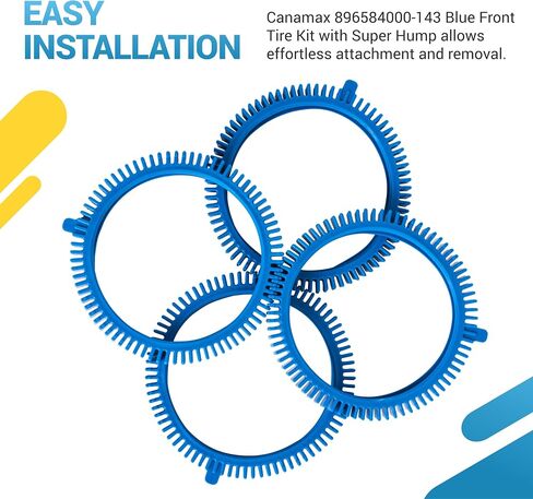 Canamax Premium 896584000-143 Blue Front Tire Kit with Super Hump Pool Cleaner - Fits Poolvergnuegen Parts 2X, 4X, Pressure Wheels - Pack of 2 in Saudi Arabia