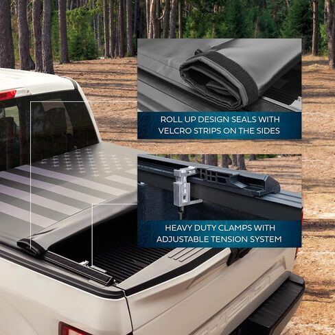 Soft Roll-Up Truck Tonneau Cover for Ford F-150 2015-2023 5.5 ft Bed, All-Weather Retractable Truck Bed Cover with Black Flag Graphic, Model Years 2015 2016 2017 2018 2019 2020 2121 2022 2023 in Saudi Arabia
