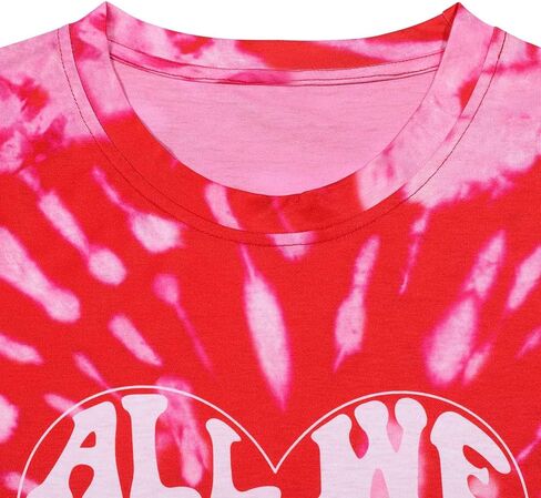 Women Valentines Day Shirts Tie Dye Heart Graphic Short Sleeve Cute Round Neck Shirt for Women Lover Gift Tops in Saudi Arabia