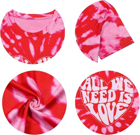 Women Valentines Day Shirts Tie Dye Heart Graphic Short Sleeve Cute Round Neck Shirt for Women Lover Gift Tops in Saudi Arabia