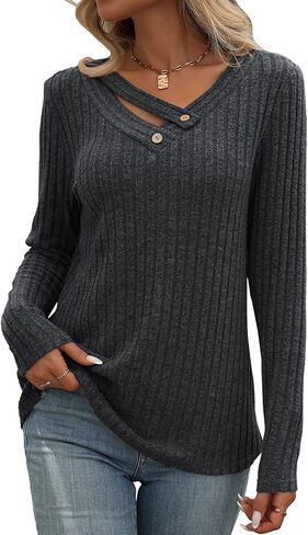 Misyula نمط قمصان طويلة الأكمام للنساء الخامس الرقبة الخريف البلوزات متأنق ملابس علوية أساسية غير رسمية 2024 العصرية البلوز S-2XL in Kuwait