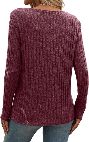 Misyula Style Long Sleeve Shirts for Women V Neck Fall Sweaters Dressy Casual Basic Tops 2024 Trendy Pullover S-2XL in Kuwait