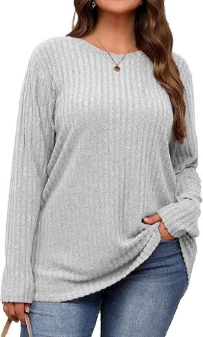 Plus Size Warm Long Sleeve Shirts Women Round Neck Casual Fall Winter Tunic Tops in Saudi Arabia