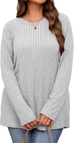 Plus Size Warm Long Sleeve Shirts Women Round Neck Casual Fall Winter Tunic Tops in Saudi Arabia