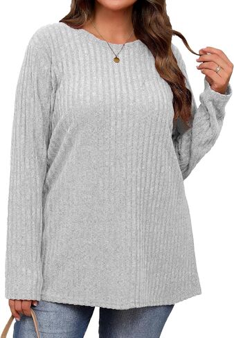 Plus Size Warm Long Sleeve Shirts Women Round Neck Casual Fall Winter Tunic Tops in Saudi Arabia