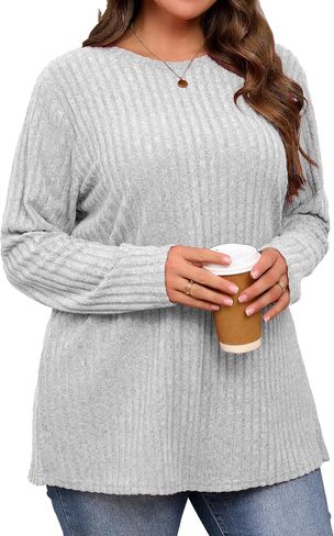 Plus Size Warm Long Sleeve Shirts Women Round Neck Casual Fall Winter Tunic Tops in Saudi Arabia