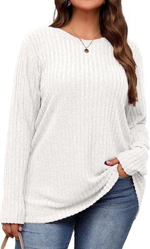 Plus Size Warm Long Sleeve Shirts Women Round Neck Casual Fall Winter Tunic Tops in Saudi Arabia