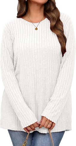 Plus Size Warm Long Sleeve Shirts Women Round Neck Casual Fall Winter Tunic Tops in Saudi Arabia