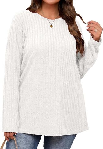 Plus Size Warm Long Sleeve Shirts Women Round Neck Casual Fall Winter Tunic Tops in Saudi Arabia