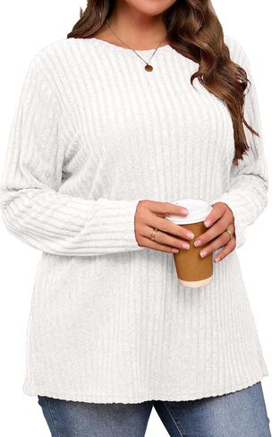 Plus Size Warm Long Sleeve Shirts Women Round Neck Casual Fall Winter Tunic Tops in Saudi Arabia