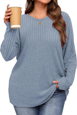 Plus Size Warm Long Sleeve Shirts Women Round Neck Casual Fall Winter Tunic Tops in Saudi Arabia