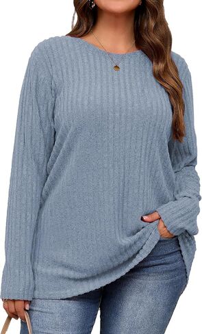 Plus Size Warm Long Sleeve Shirts Women Round Neck Casual Fall Winter Tunic Tops in Saudi Arabia