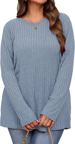 Plus Size Warm Long Sleeve Shirts Women Round Neck Casual Fall Winter Tunic Tops in Saudi Arabia