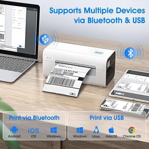 Shipping Label Printer Bluetooth - Thermal Shipping Label Printer Prints Clearly and Easy to Connect, Shipping Label Printer 4x6 for Small Business, Compatible with Amazon Etsy UPS USPS in Saudi Arabia
