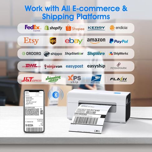 Shipping Label Printer Bluetooth - Thermal Shipping Label Printer Prints Clearly and Easy to Connect, Shipping Label Printer 4x6 for Small Business, Compatible with Amazon Etsy UPS USPS in Saudi Arabia