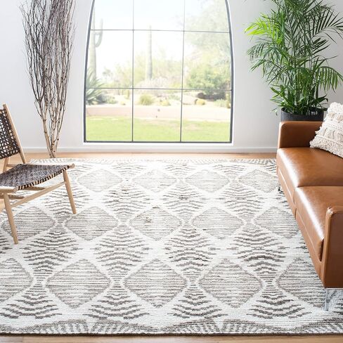 SAFAVIEH Kenya Collection Area Rug - 9' x 12', Grey & Ivory, Hand-Knotted Tribal Wool, Ideal for High Traffic Areas in Living Room, Bedroom (KNY175F) in Kuwait