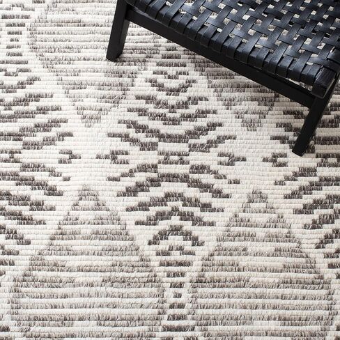 SAFAVIEH Kenya Collection Area Rug - 9' x 12', Grey & Ivory, Hand-Knotted Tribal Wool, Ideal for High Traffic Areas in Living Room, Bedroom (KNY175F) in Kuwait