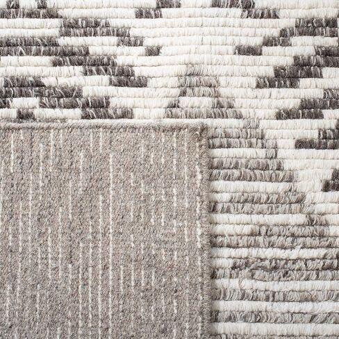 SAFAVIEH Kenya Collection Area Rug - 9' x 12', Grey & Ivory, Hand-Knotted Tribal Wool, Ideal for High Traffic Areas in Living Room, Bedroom (KNY175F) in Kuwait