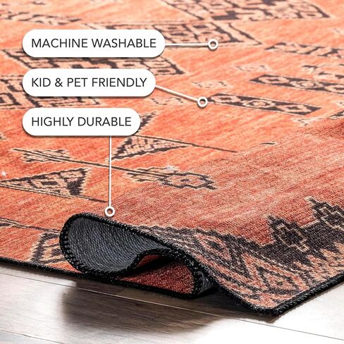 nuLOOM 2' x 8' SpinClean Machine Washable Stain-Resistant Area Rug Low Profile for Living Room, Bedroom, and Dining Room, Quincy Rust in Kuwait