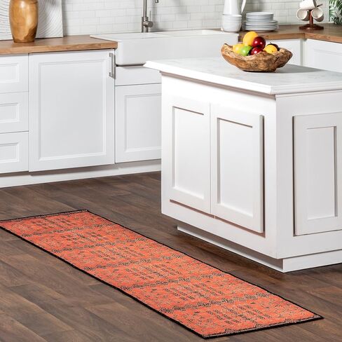 nuLOOM 2' x 8' SpinClean Machine Washable Stain-Resistant Area Rug Low Profile for Living Room, Bedroom, and Dining Room, Quincy Rust in Kuwait
