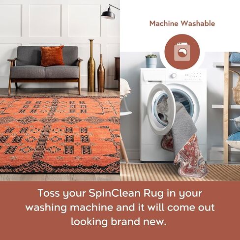 nuLOOM 2' x 8' SpinClean Machine Washable Stain-Resistant Area Rug Low Profile for Living Room, Bedroom, and Dining Room, Quincy Rust in Kuwait