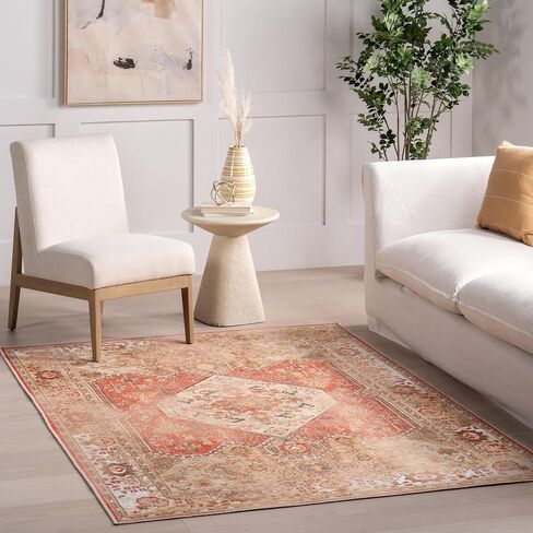 nuLOOM 2' x 8' SpinClean Machine Washable Stain-Resistant Area Rug Low Profile for Living Room, Bedroom, and Dining Room, Quincy Rust in Kuwait