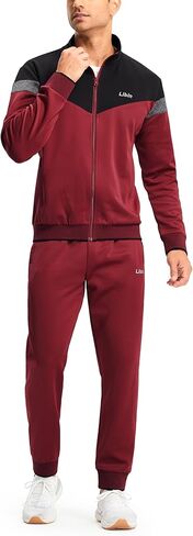 Libin بدلات رياضية رجالية بدلات رياضية للرجال بدلات رياضية بأكمام طويلة كاجوال بسحاب كامل للركض مجموعة ملابس رياضية من قطعتين in Kuwait