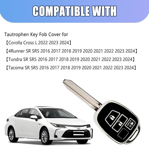 غطاء مفتاح Fob، غطاء مفتاح Fob ذو 3 أزرار متوافق مع Toyota 4Runner Tacoma Tundra Corolla Cross، غطاء مفتاح حماية كامل من مادة TPU (أسود فضي) in Kuwait