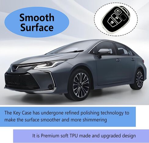 غطاء مفتاح Fob، غطاء مفتاح Fob ذو 3 أزرار متوافق مع Toyota 4Runner Tacoma Tundra Corolla Cross، غطاء مفتاح حماية كامل من مادة TPU (أسود فضي) in Kuwait