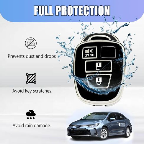 غطاء مفتاح Fob، غطاء مفتاح Fob ذو 3 أزرار متوافق مع Toyota 4Runner Tacoma Tundra Corolla Cross، غطاء مفتاح حماية كامل من مادة TPU (أسود فضي) in Kuwait
