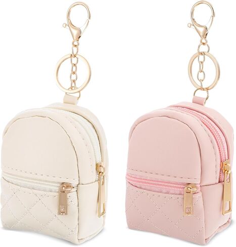 2Pcs Mini Backpack Cute Cosmetic Bag for Women Creative Pendant Keychain Key-chains Keyrings PU Leather Makeup Bag Key Pocket Lipstick Bag Card Holder Data Cable Organizer Zipper Pouch for Women Girl in Saudi Arabia