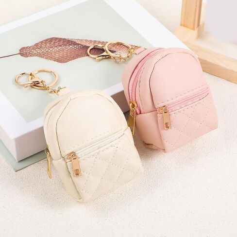 2Pcs Mini Backpack Cute Cosmetic Bag for Women Creative Pendant Keychain Key-chains Keyrings PU Leather Makeup Bag Key Pocket Lipstick Bag Card Holder Data Cable Organizer Zipper Pouch for Women Girl in Saudi Arabia