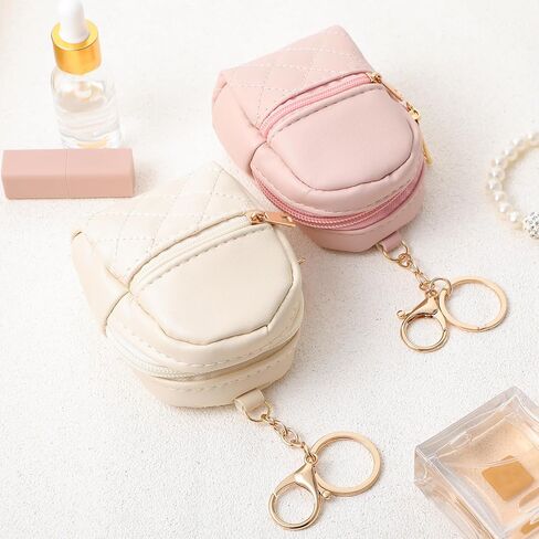 2Pcs Mini Backpack Cute Cosmetic Bag for Women Creative Pendant Keychain Key-chains Keyrings PU Leather Makeup Bag Key Pocket Lipstick Bag Card Holder Data Cable Organizer Zipper Pouch for Women Girl in Saudi Arabia