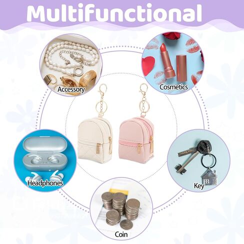 2Pcs Mini Backpack Cute Cosmetic Bag for Women Creative Pendant Keychain Key-chains Keyrings PU Leather Makeup Bag Key Pocket Lipstick Bag Card Holder Data Cable Organizer Zipper Pouch for Women Girl in Saudi Arabia