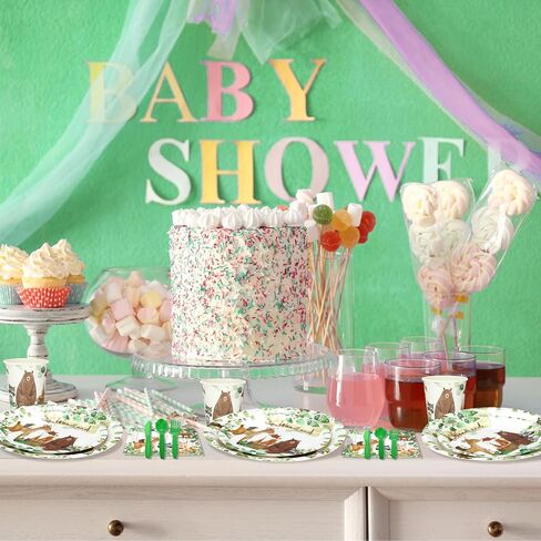 Dandat 350 Pcs Baby Shower Plates Set Baby Shower Party Supplies Serves 50 Tableware Sets Include Plates Napkin Cup Forks Knives Spoons Disposable Dinnerware for Boy Girl(Blue,Bear) in Kuwait