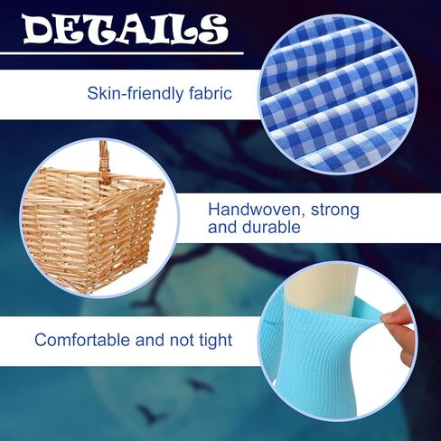 Leumoi 5 قطع أزياء تنكرية كلاسيكية للنساء تتضمن فستان قطني أزرق وأقواس وجوارب زرقاء وسلة لحفلات الهالوين in Kuwait