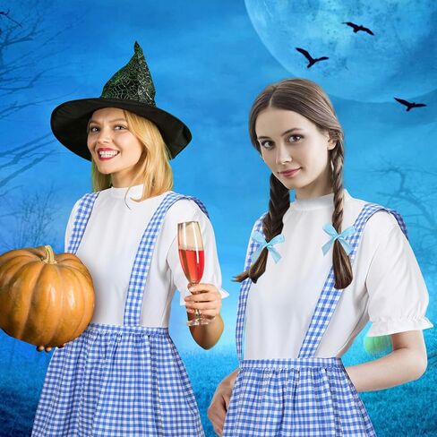 Leumoi 5 قطع أزياء تنكرية كلاسيكية للنساء تتضمن فستان قطني أزرق وأقواس وجوارب زرقاء وسلة لحفلات الهالوين in Kuwait