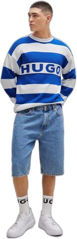 HUGO Men's Block Stripe Big Logo Long Sleeve Sweater in Saudi Arabia