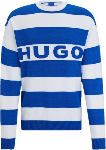 HUGO Men's Block Stripe Big Logo Long Sleeve Sweater in Saudi Arabia