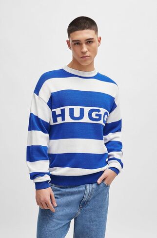 HUGO Men's Block Stripe Big Logo Long Sleeve Sweater in Saudi Arabia