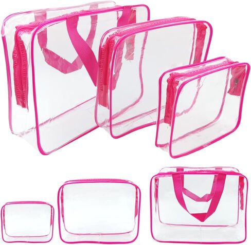 Clear Toiletries Bag, 3 in 1 Waterproof Toiletry Travel Bag Clear Cosmetics Bag PVC Makeup Bag with Zipper for Business Travel, Vacation, Bathroom, Organizing (Rosy red) in Saudi Arabia