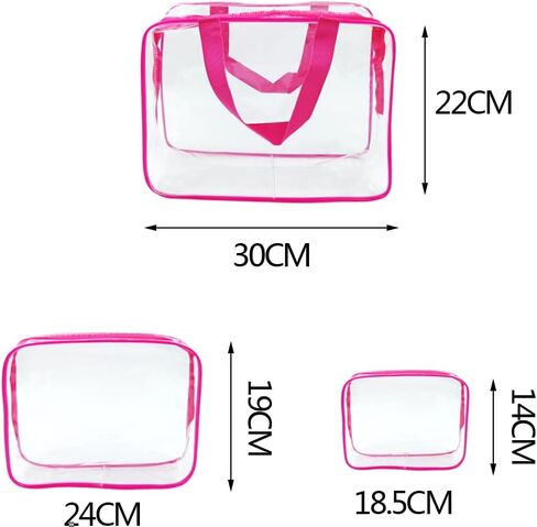 Clear Toiletries Bag, 3 in 1 Waterproof Toiletry Travel Bag Clear Cosmetics Bag PVC Makeup Bag with Zipper for Business Travel, Vacation, Bathroom, Organizing (Rosy red) in Saudi Arabia
