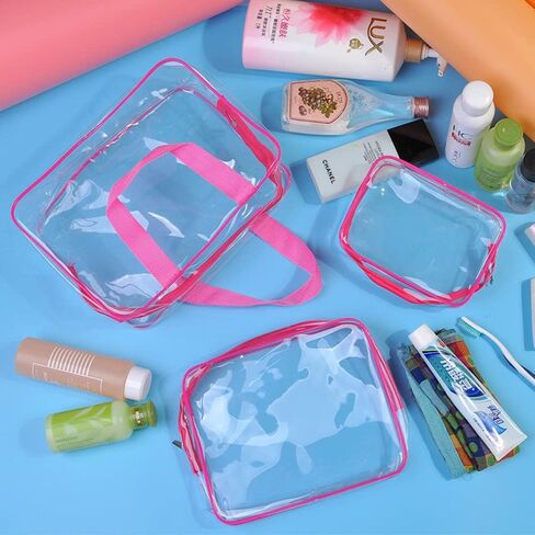 Clear Toiletries Bag, 3 in 1 Waterproof Toiletry Travel Bag Clear Cosmetics Bag PVC Makeup Bag with Zipper for Business Travel, Vacation, Bathroom, Organizing (Rosy red) in Saudi Arabia