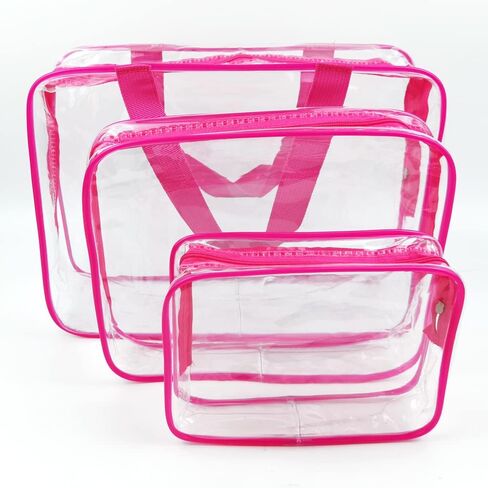 Clear Toiletries Bag, 3 in 1 Waterproof Toiletry Travel Bag Clear Cosmetics Bag PVC Makeup Bag with Zipper for Business Travel, Vacation, Bathroom, Organizing (Rosy red) in Saudi Arabia