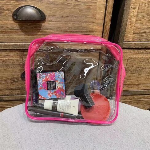Clear Toiletries Bag, 3 in 1 Waterproof Toiletry Travel Bag Clear Cosmetics Bag PVC Makeup Bag with Zipper for Business Travel, Vacation, Bathroom, Organizing (Rosy red) in Saudi Arabia