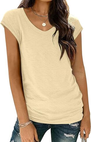Zeagoo Womens Tops Cap Sleeve T Shirts V Neck Basic Tees Tops Lightweight Casual Summer Fashion Trendy Outfits Clothes in Kuwait