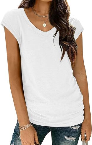 Zeagoo Womens Tops Cap Sleeve T Shirts V Neck Basic Tees Tops Lightweight Casual Summer Fashion Trendy Outfits Clothes in Kuwait