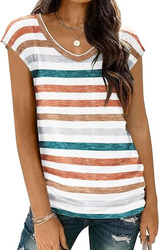 Zeagoo Womens Tops Cap Sleeve T Shirts V Neck Basic Tees Tops Lightweight Casual Summer Fashion Trendy Outfits Clothes in Kuwait