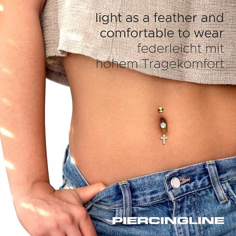 PIERCINGLINE Titanium Belly Button Ring with Crystals and Cross – Belly Button Piercing internally screwed 3 colors in Kuwait
